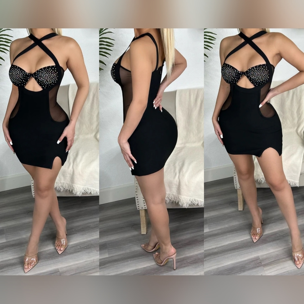 Fashion Sexy mini Dress with rhinestones details new size S,M, L, XL Available.